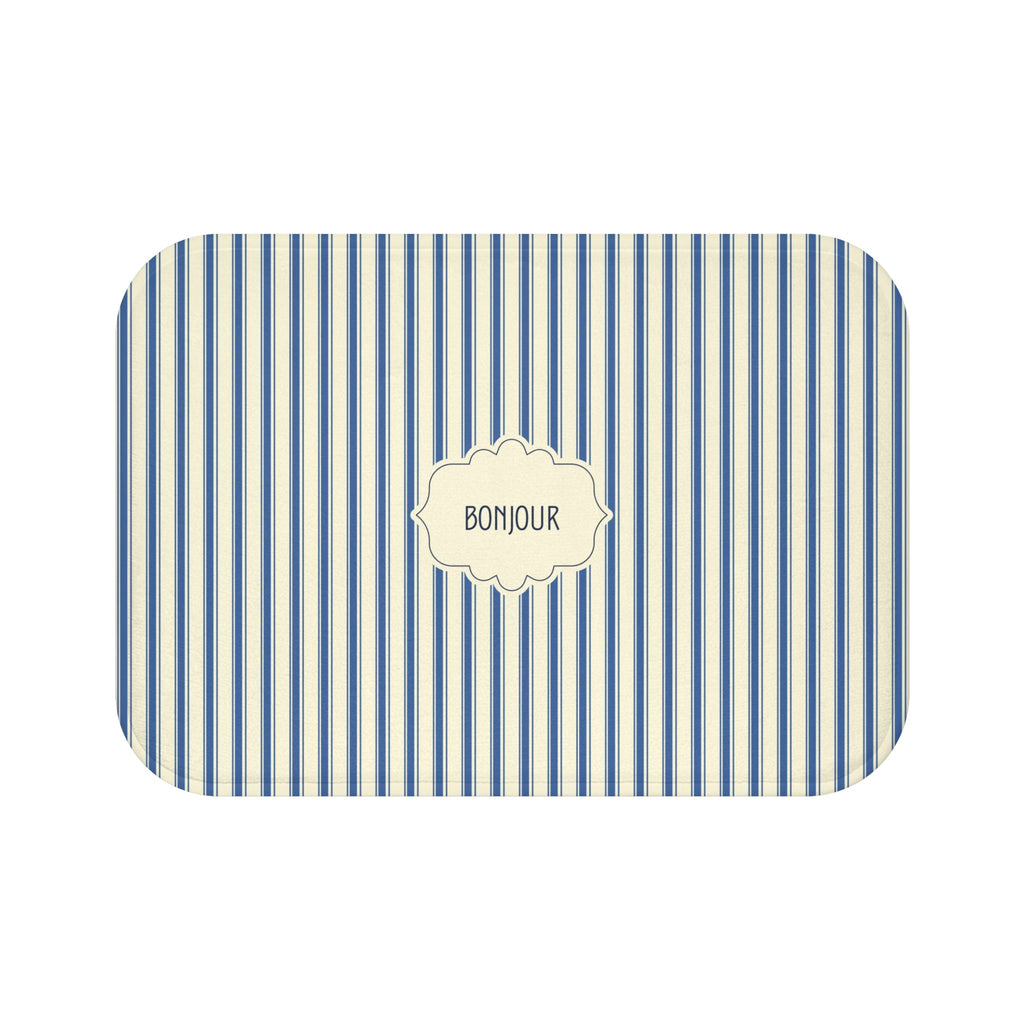 Bonjour Striped Memory Foam Bath Mat – French Blue