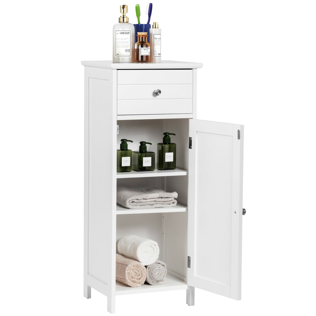 Bathroom Storage Cabinet with Drawer & Adjustable Shelf