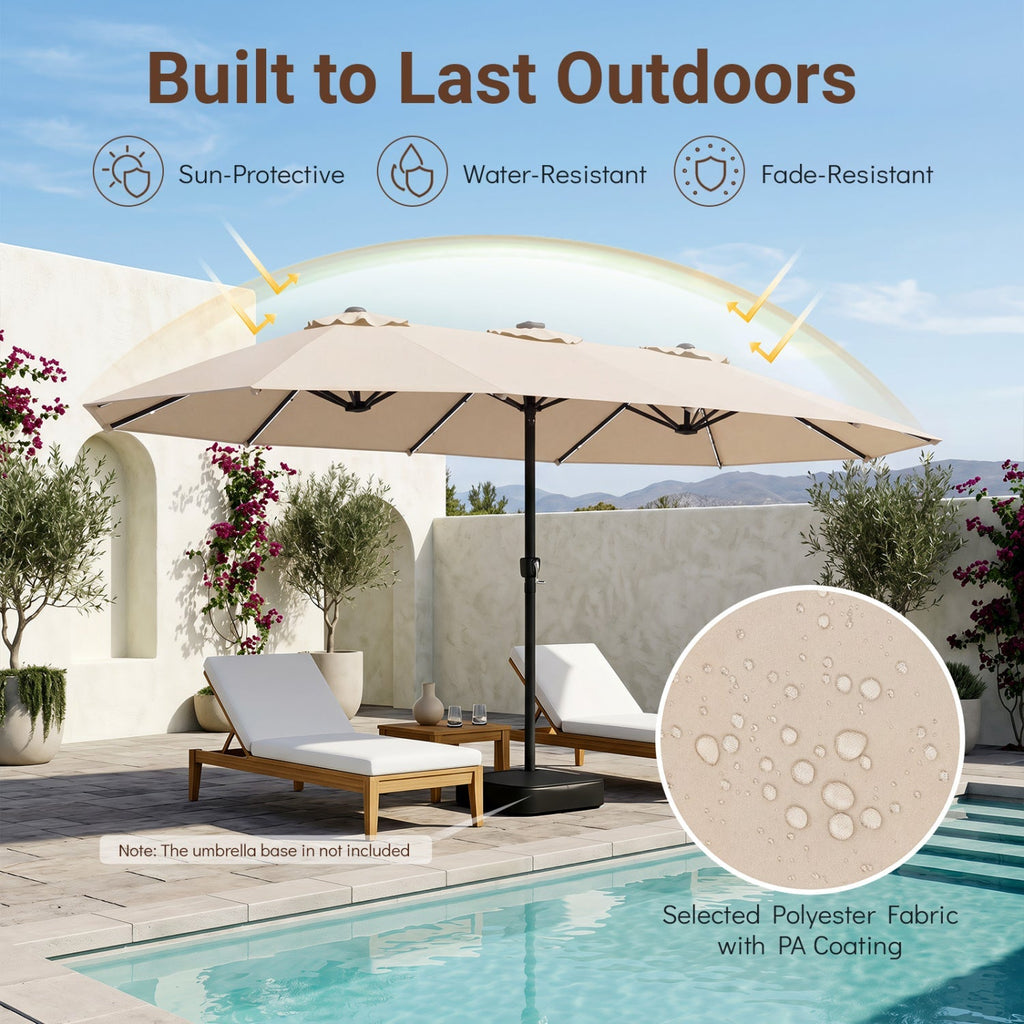 15.5 ft Patio Umbrella with Solar LED Lights & Crank