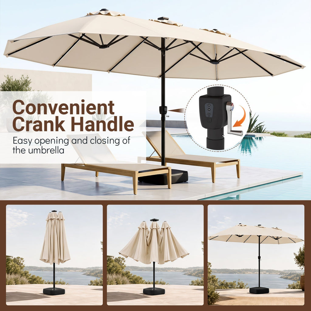 15.5 ft Patio Umbrella with Solar LED Lights & Crank