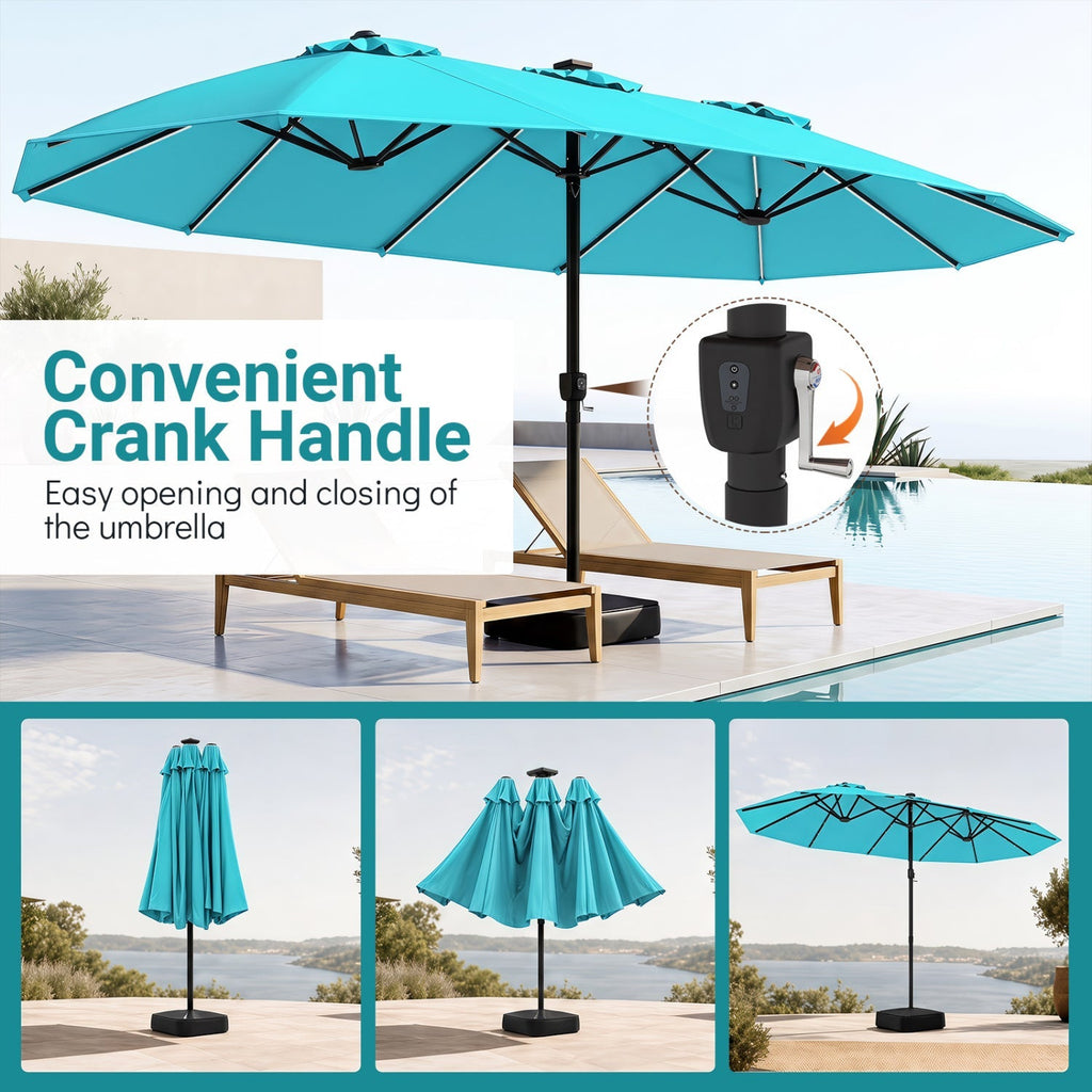 15.5 ft Patio Umbrella with Solar LED Lights & Crank