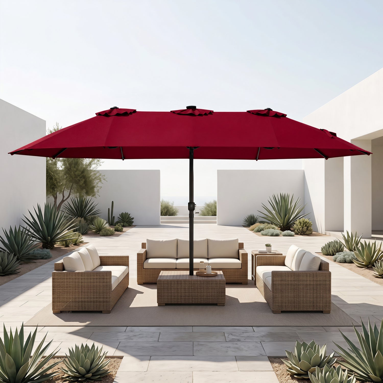 15.5 ft Patio Umbrella with Solar LED Lights & Crank