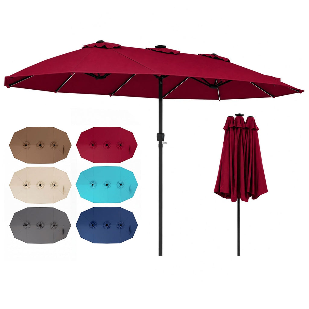 15.5 ft Patio Umbrella with Solar LED Lights & Crank