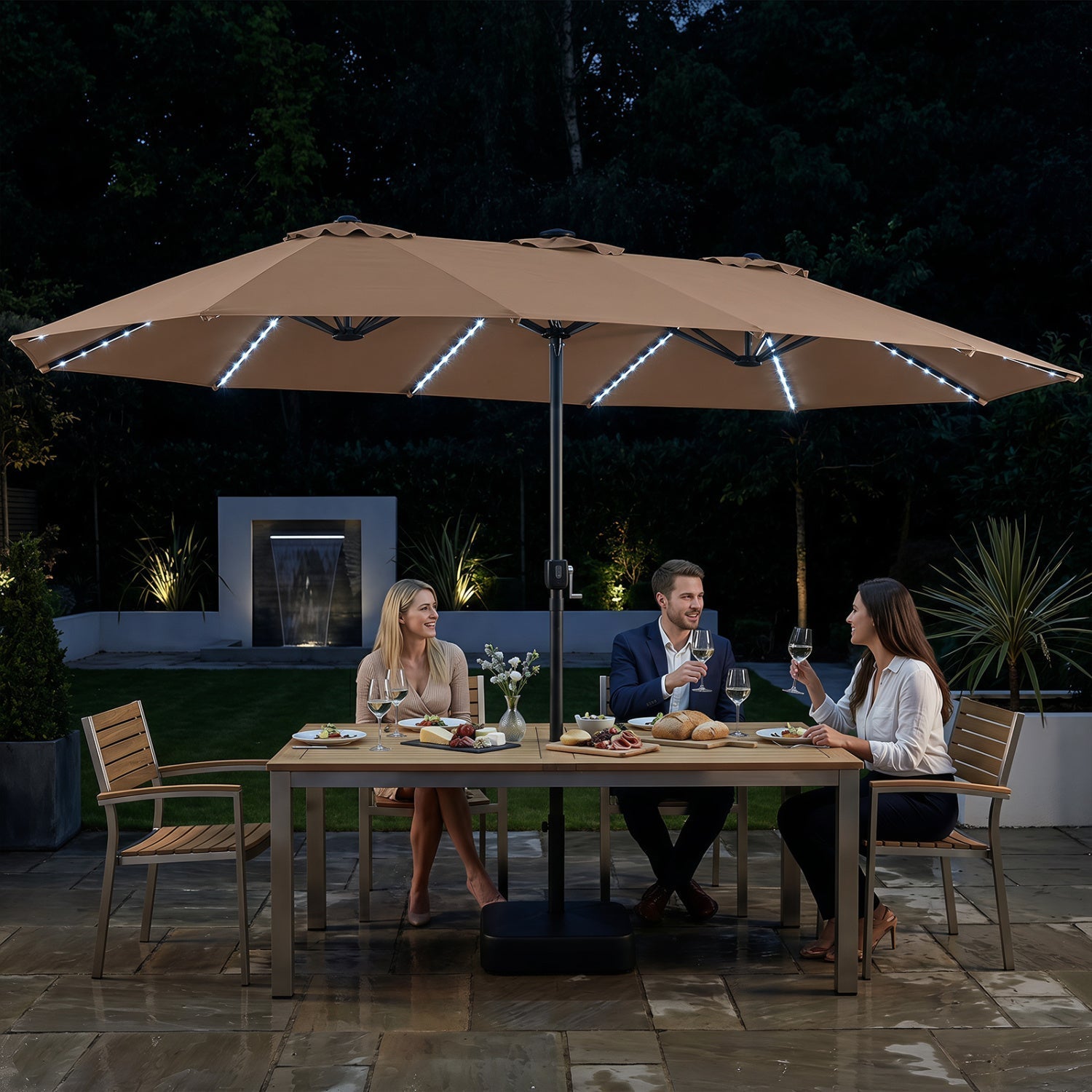 15.5 ft Patio Umbrella with Solar LED Lights and Base