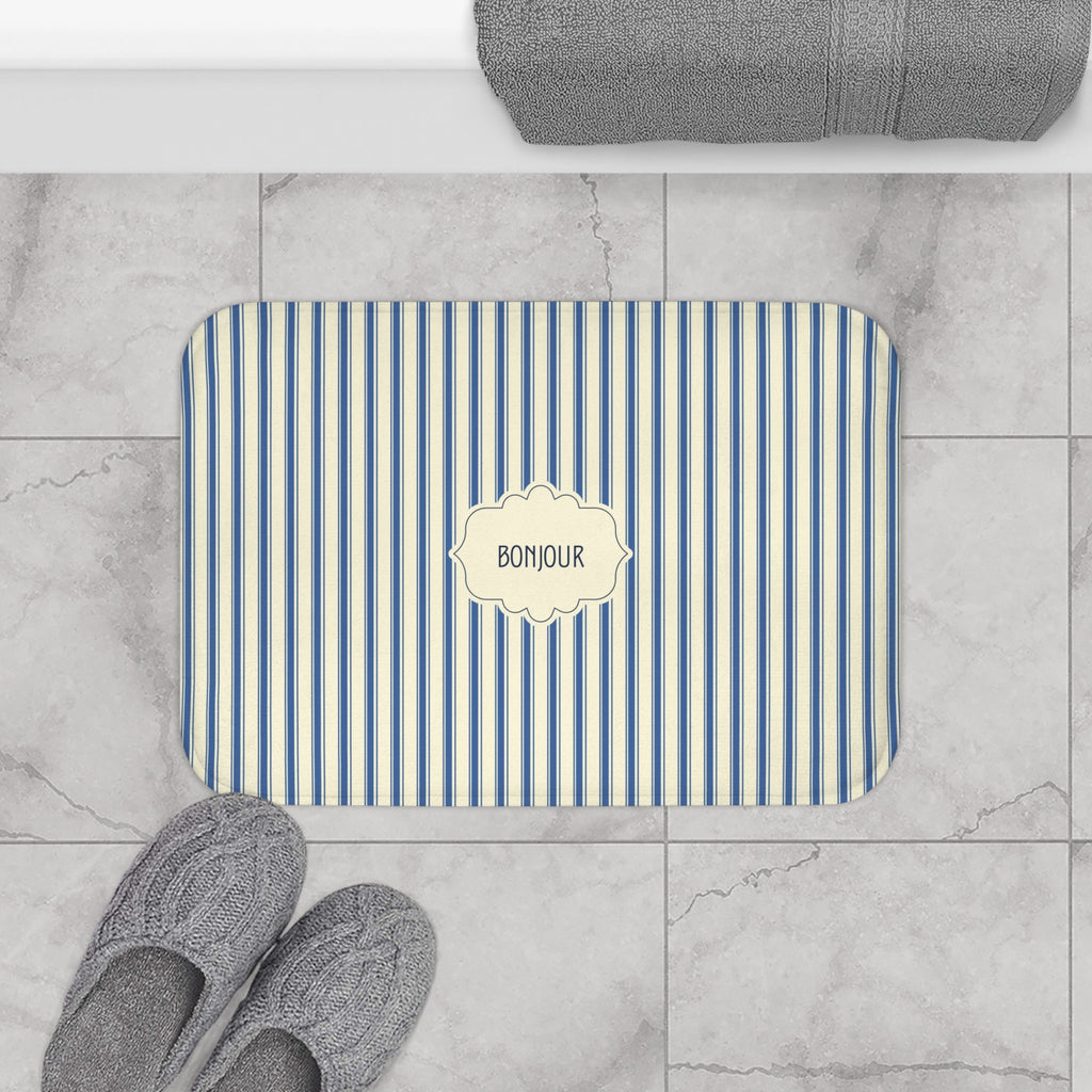 Bonjour Striped Memory Foam Bath Mat – French Blue