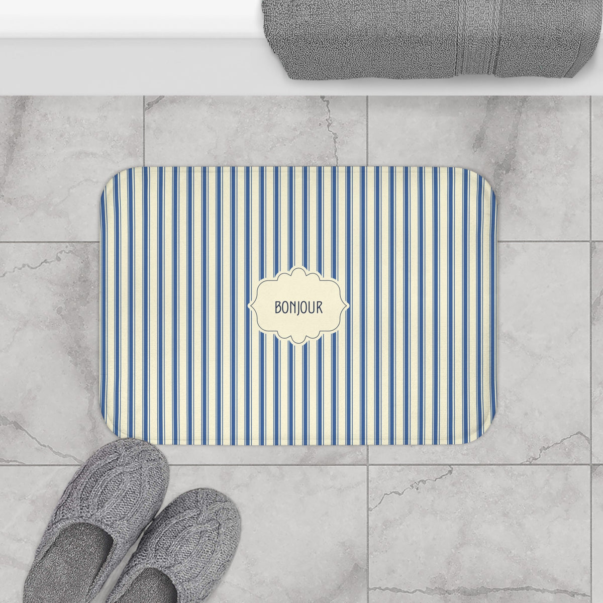 Bonjour Striped Memory Foam Bath Mat – French Blue