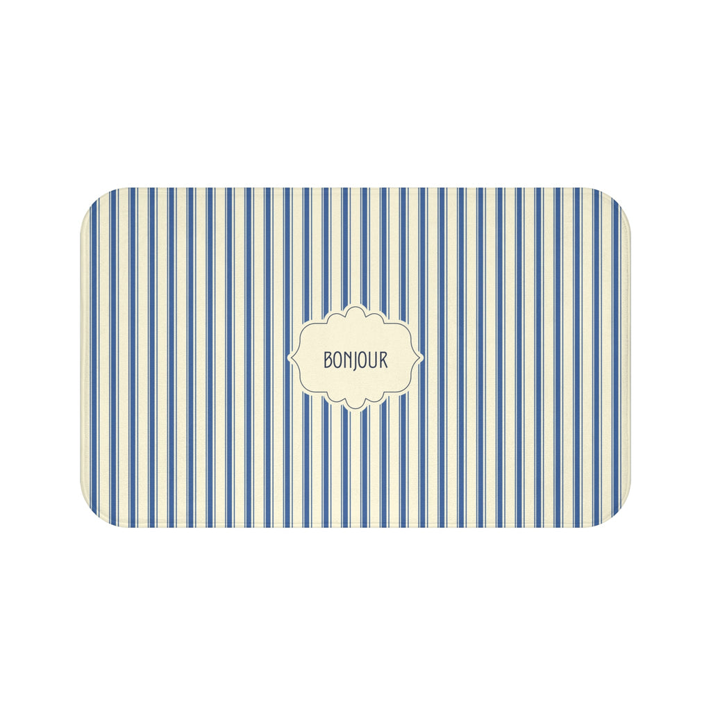 Bonjour Striped Memory Foam Bath Mat – French Blue