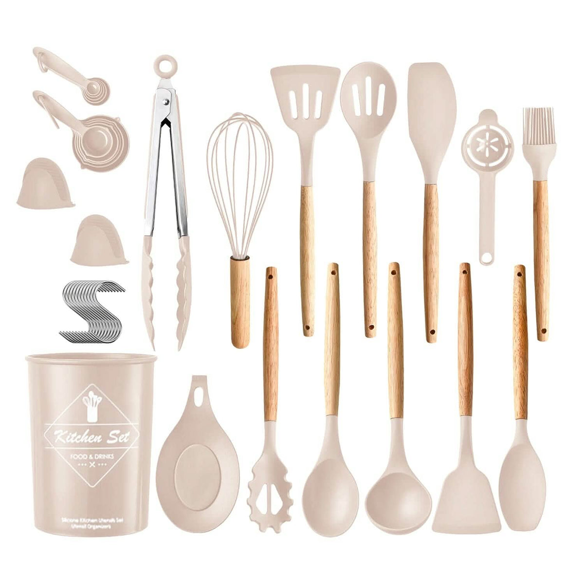 35-Piece Silicone Kitchen Utensil Set with Holder – Khaki