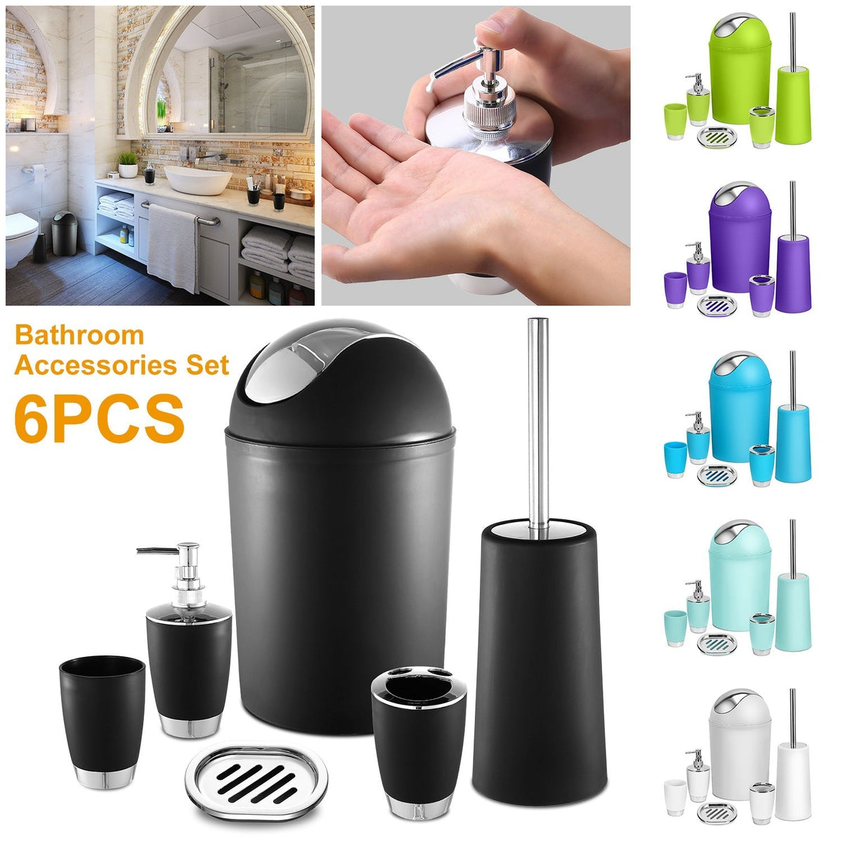 6-Piece Bathroom Accessory Set – Purple