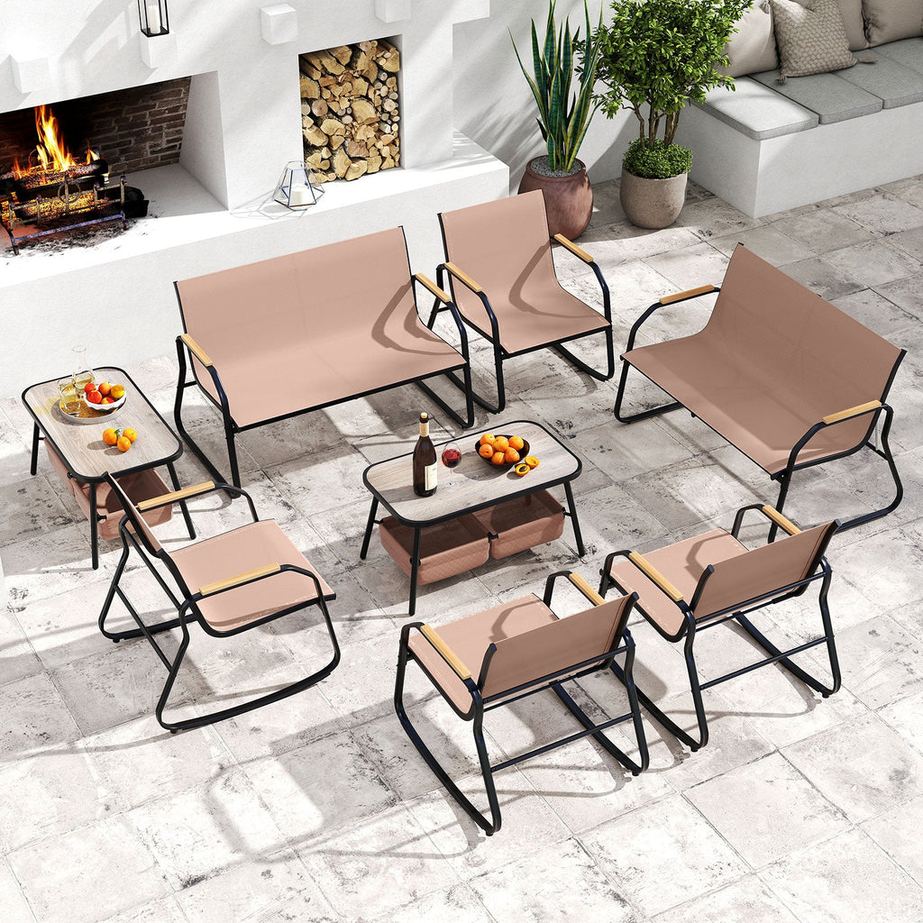 4-Piece Patio Rocking Bistro Set with Breathable Mesh – Coffee