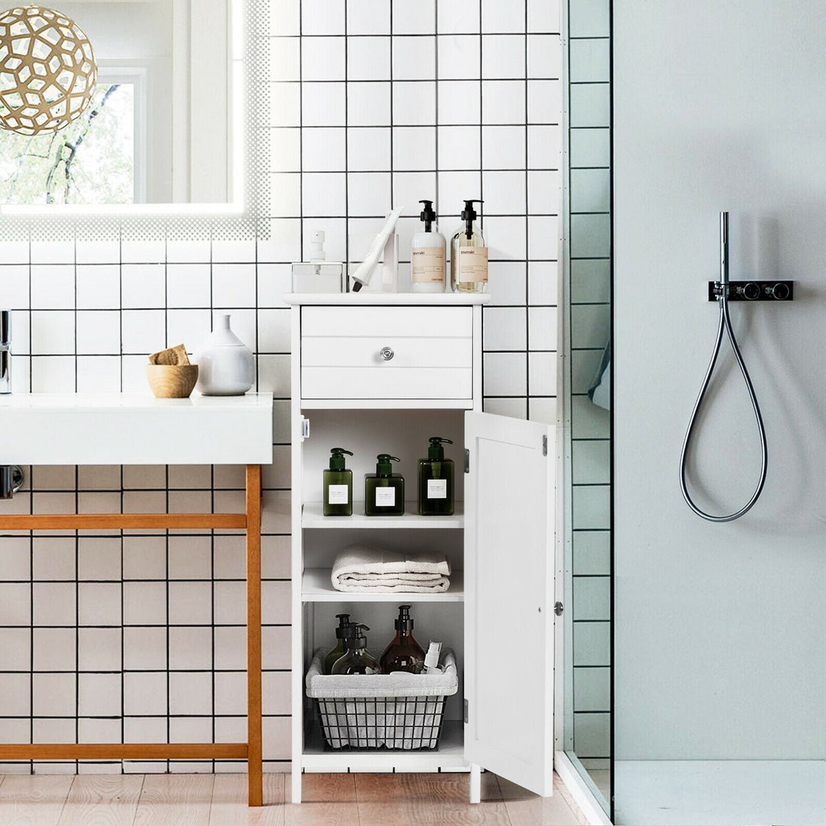Bathroom Storage Cabinet with Drawer & Adjustable Shelf