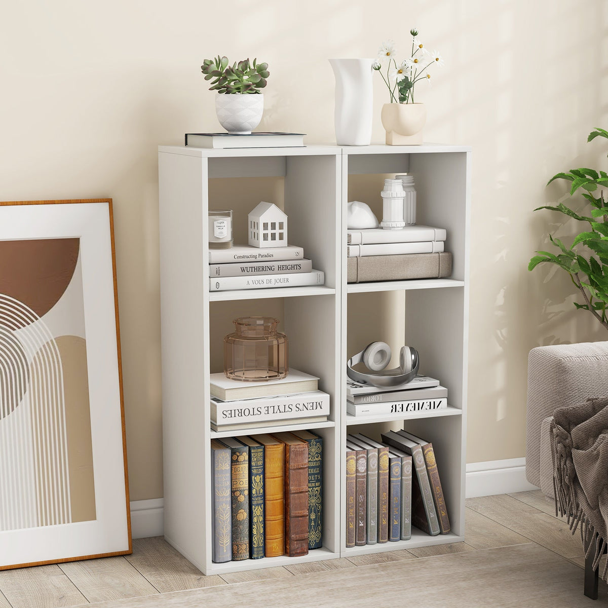 3-Cube Bookshelf with Back Guardrail