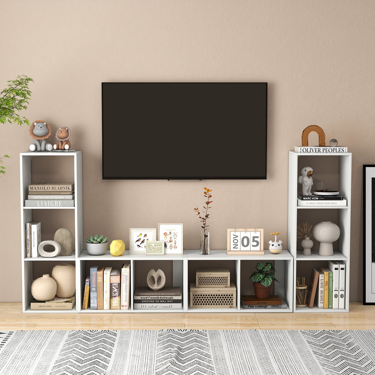 3-Cube Bookshelf with Back Guardrail
