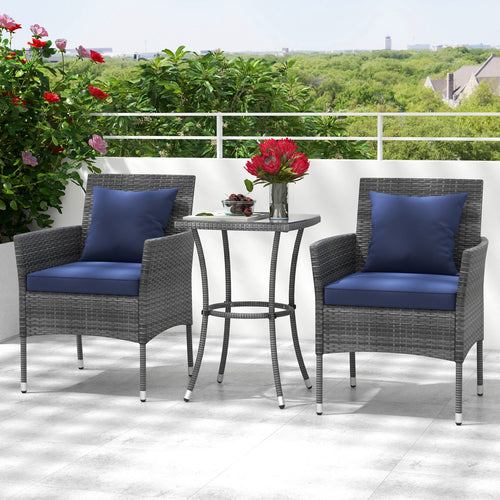 3-Piece Patio Conversation Set with Cushioned Chairs & Glass Table