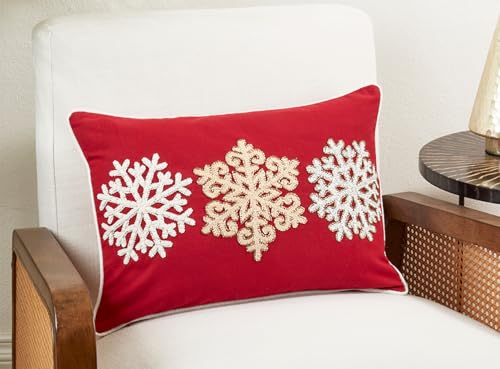 Fennco Styles Embroidered Snowflake Cotton Pillow Cover
