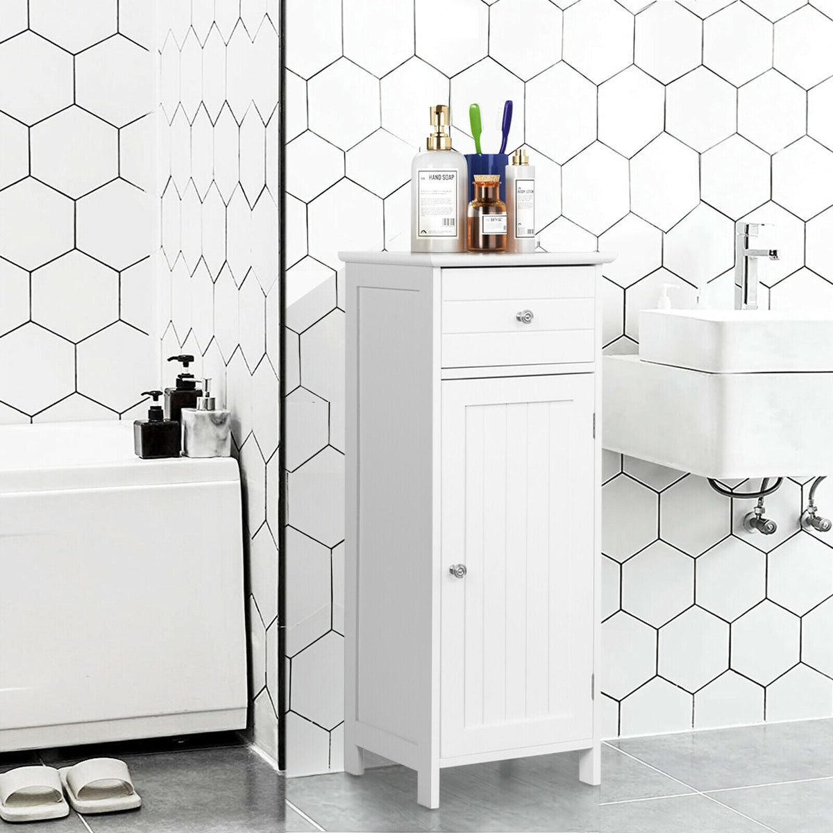 Bathroom Storage Cabinet with Drawer & Adjustable Shelf