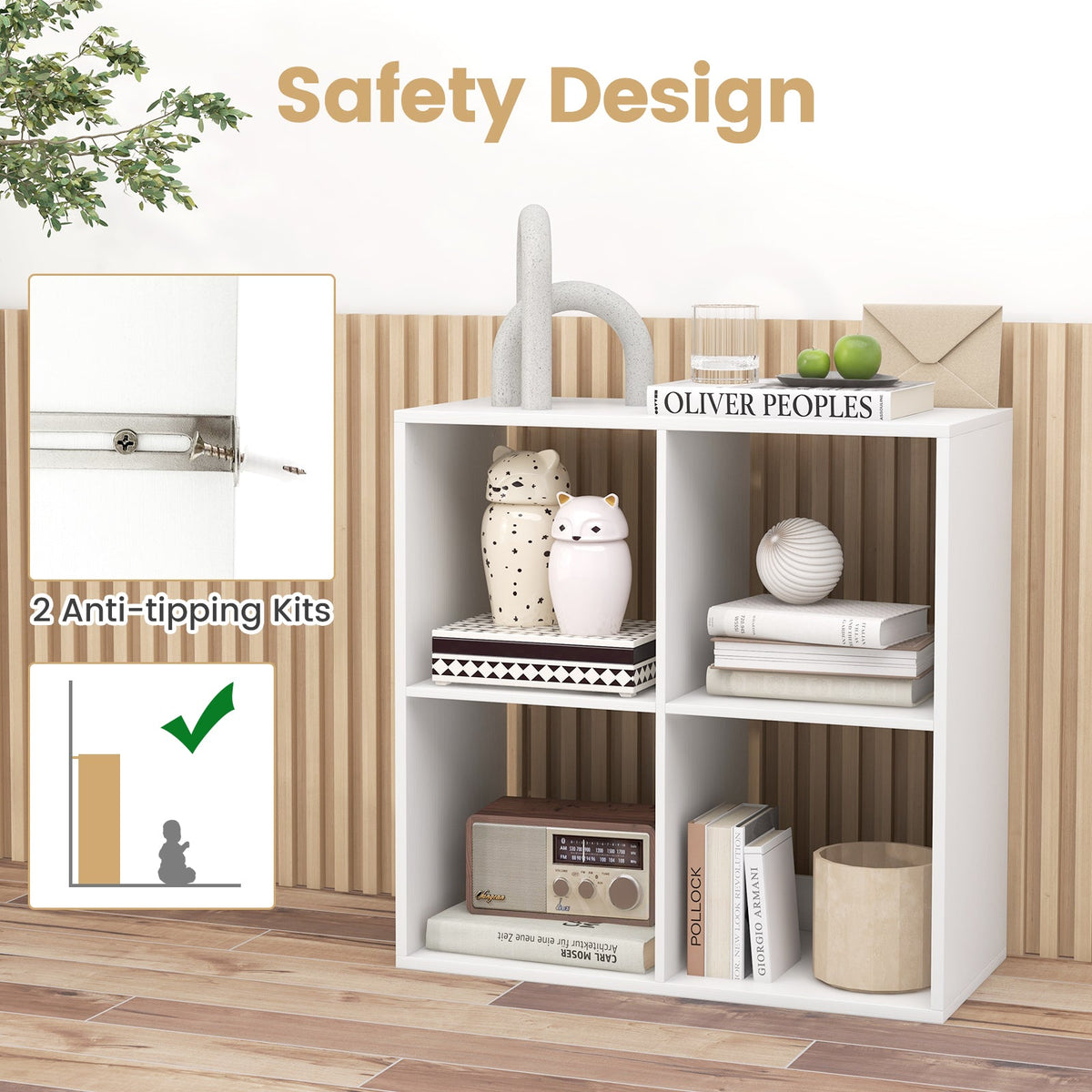 4-Cube Bookshelf with Back Guardrail