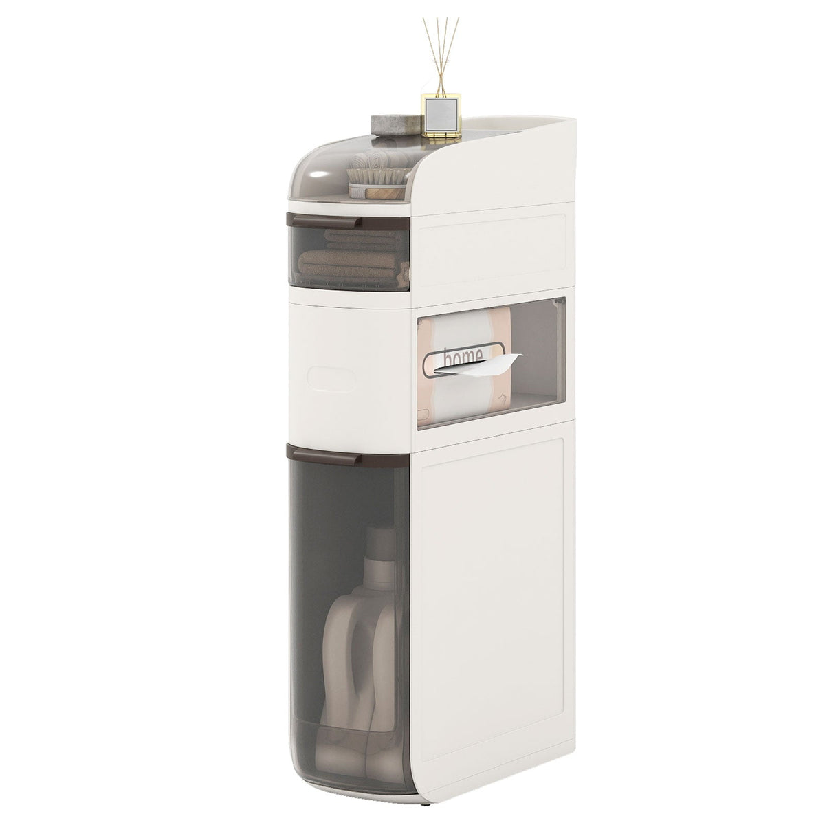 Narrow Bathroom Storage Cabinet with Tissue Dispenser