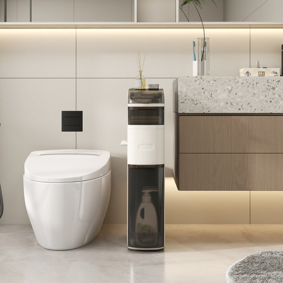 Narrow Bathroom Storage Cabinet with Tissue Dispenser