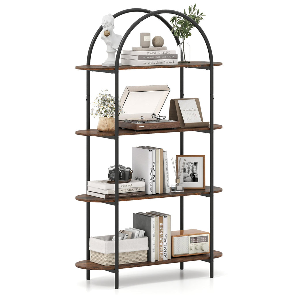 Arched 4-Tier Bookcase with Metal Frame