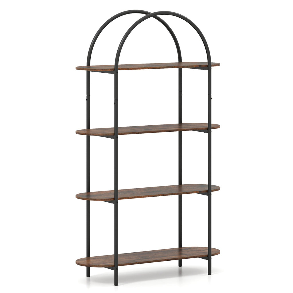 Arched 4-Tier Bookcase with Metal Frame