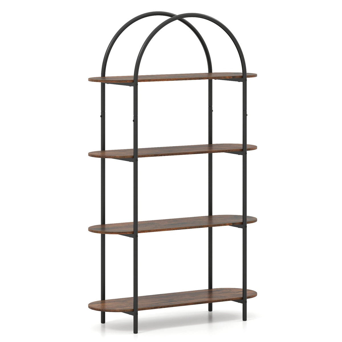 Arched 4-Tier Bookcase with Metal Frame