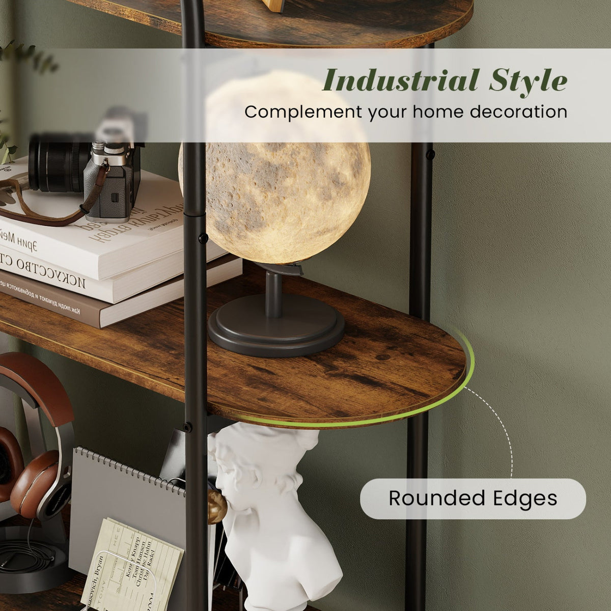 Arched 4-Tier Bookcase with Metal Frame