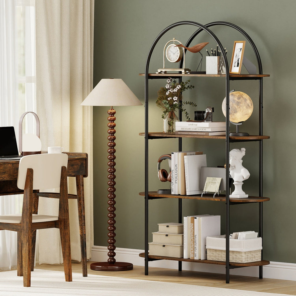Arched 4-Tier Bookcase with Metal Frame