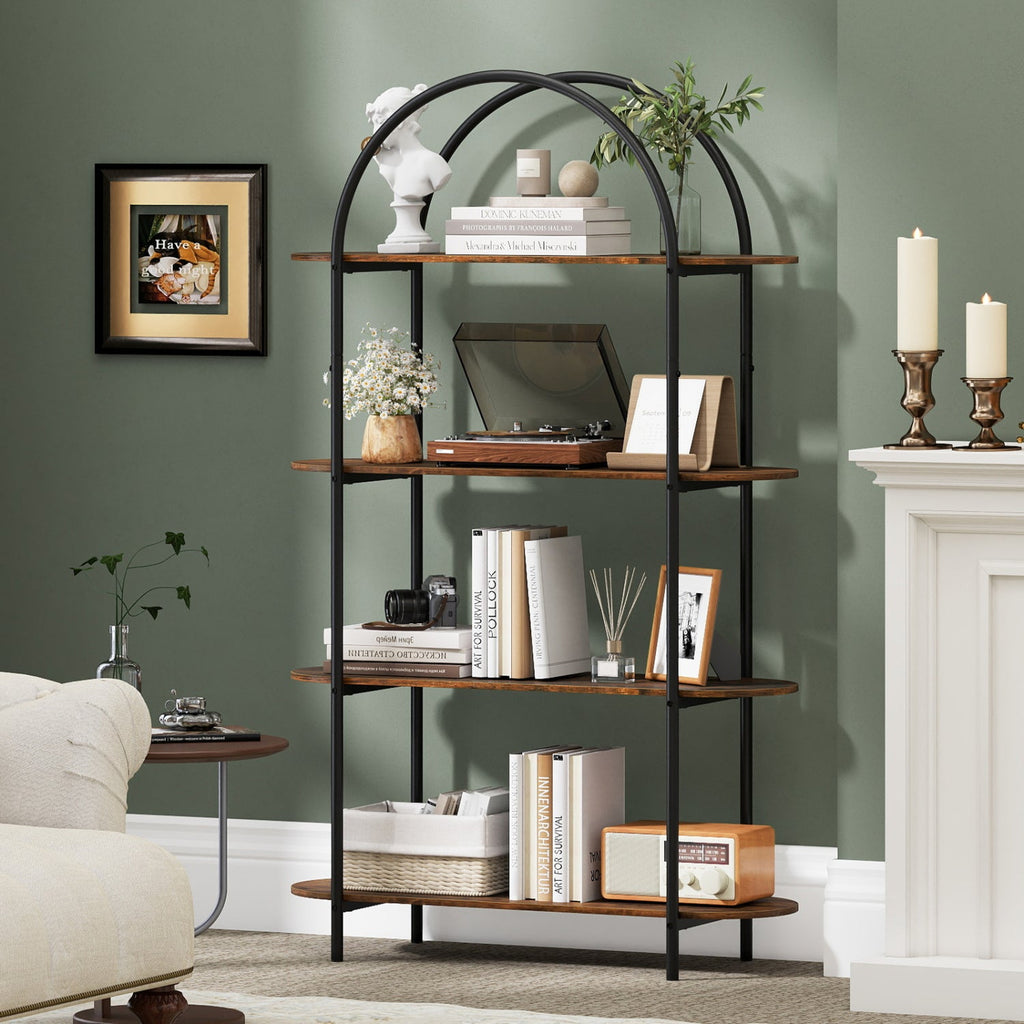 Arched 4-Tier Bookcase with Metal Frame