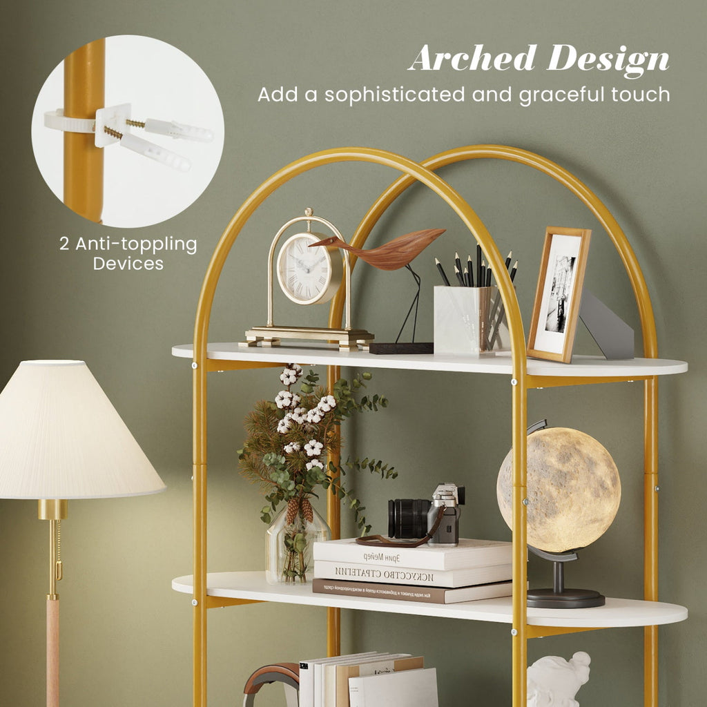 Arched 4-Tier Bookcase with Metal Frame