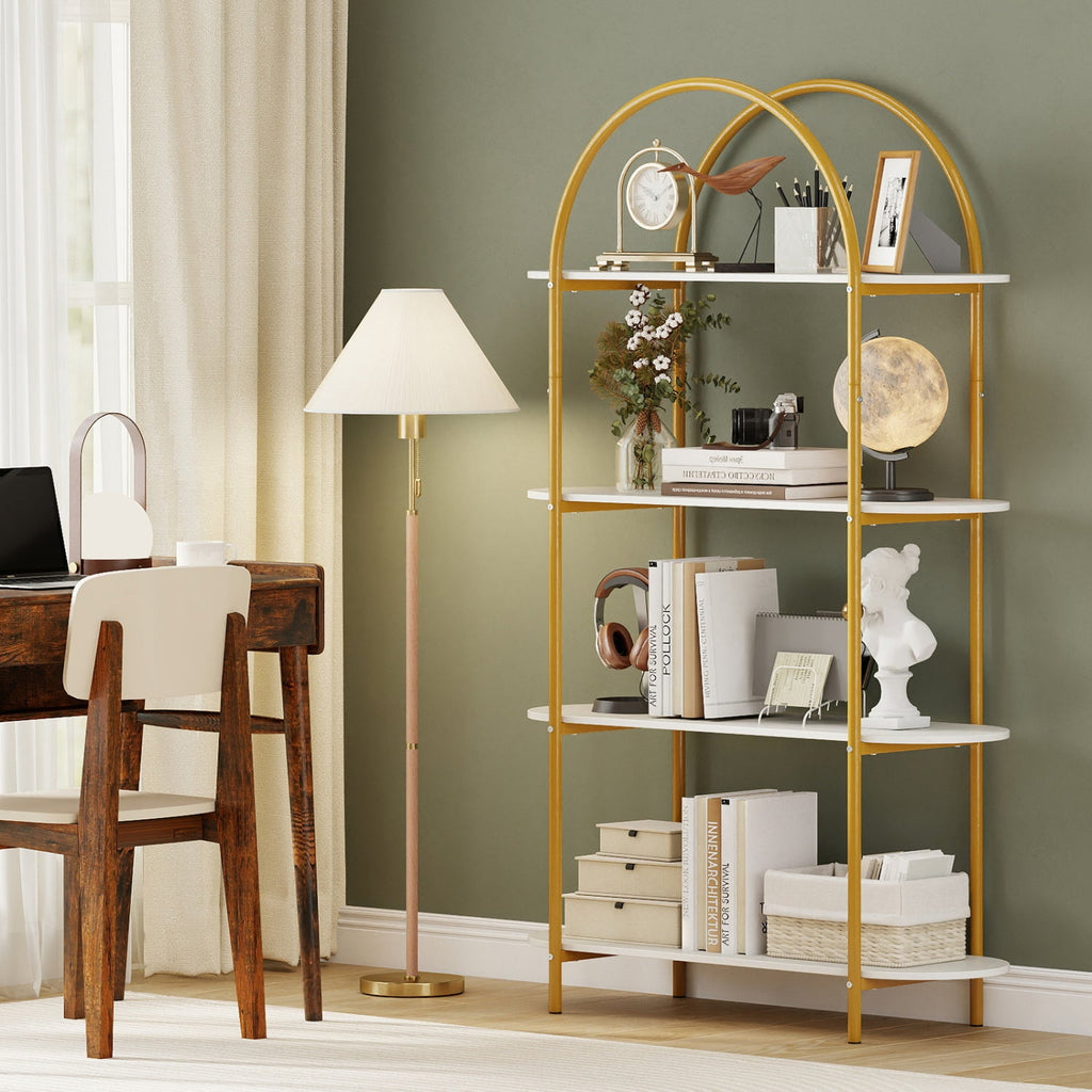 Arched 4-Tier Bookcase with Metal Frame