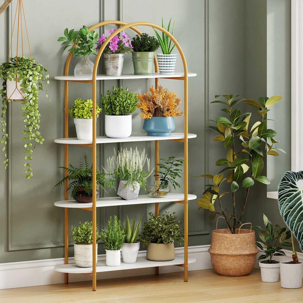 Arched 4-Tier Bookcase with Metal Frame