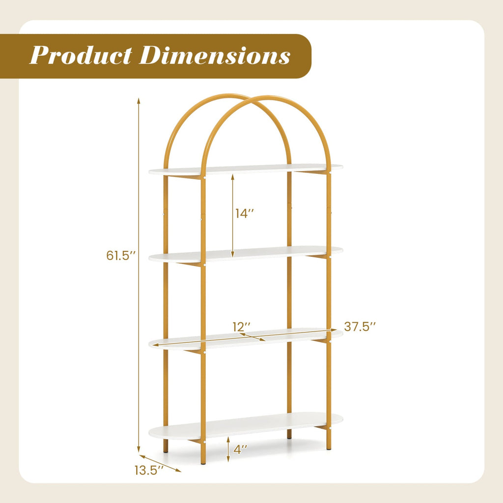 Arched 4-Tier Bookcase with Metal Frame