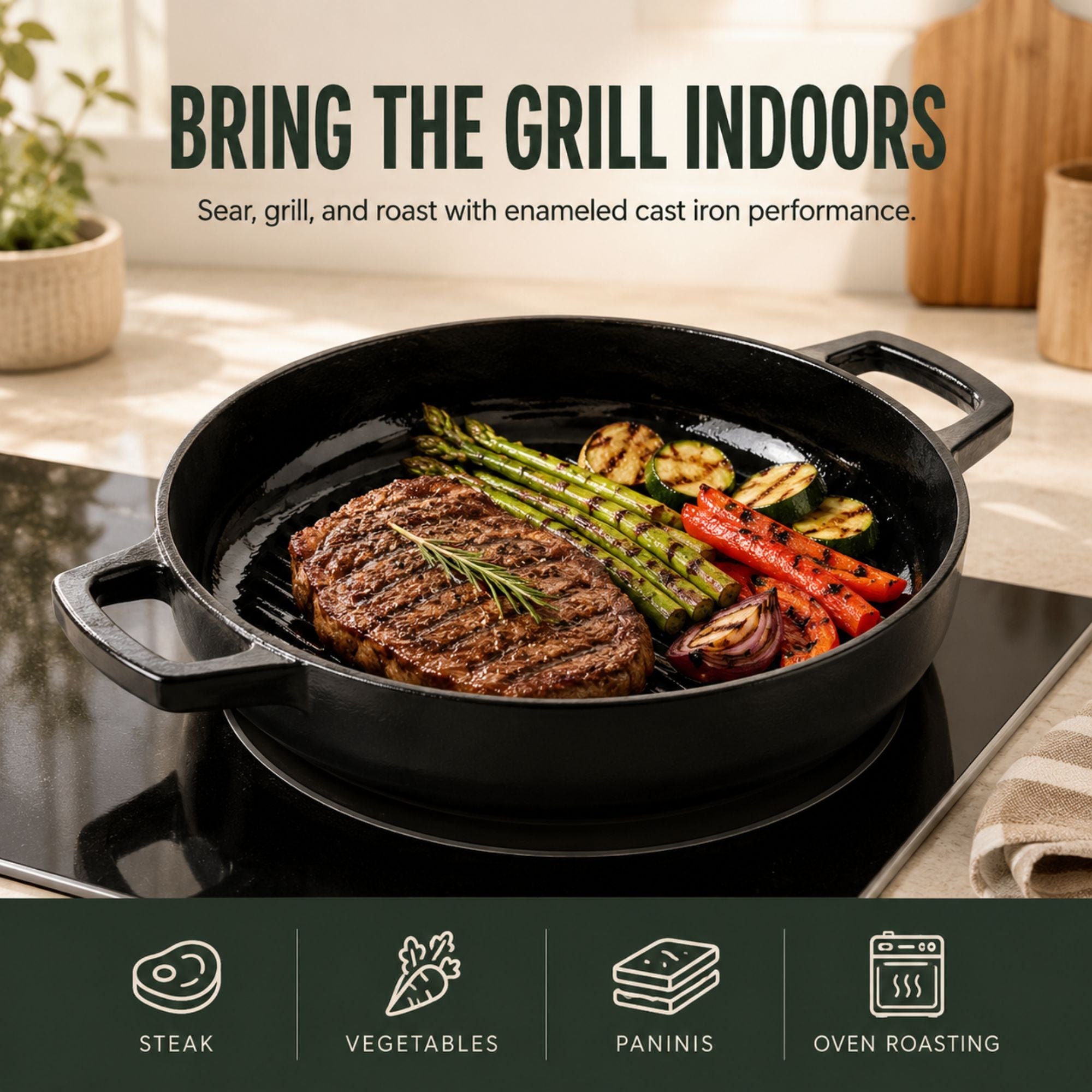 Enameled Cast Iron Grill Pan, 11"