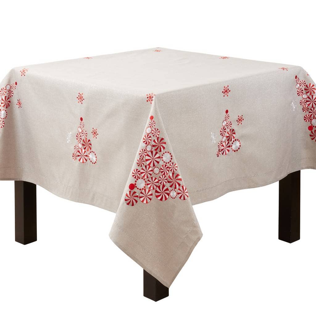 Fennco Styles Embroidered Peppermint Table Linen Collection