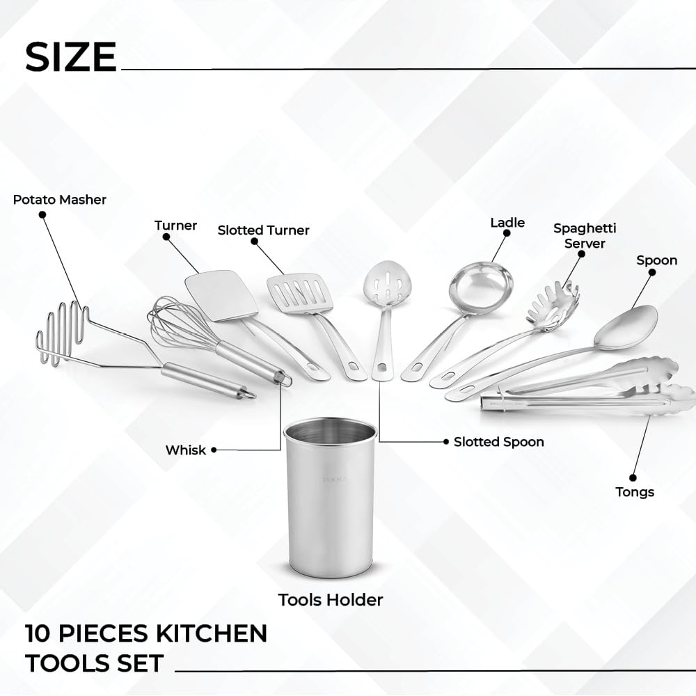 Avador Stainless Steel Kitchen Utensil Set with Holder – 10 Pieces