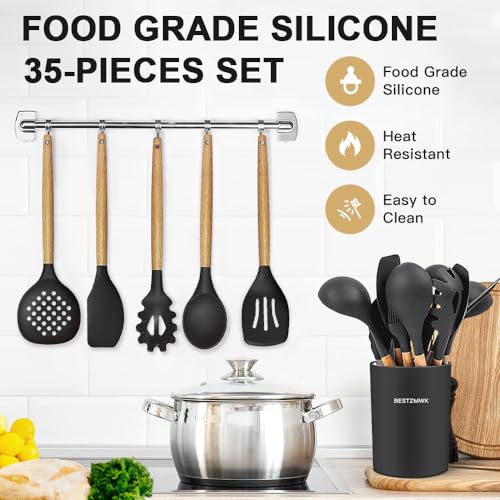 35-Piece Kitchen Utensil Set with Wooden Handles