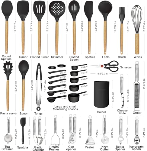 35-Piece Kitchen Utensil Set with Wooden Handles