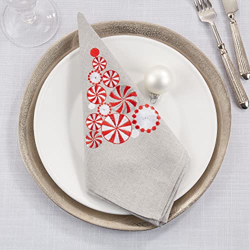Fennco Styles Embroidered Peppermint Table Linen Collection