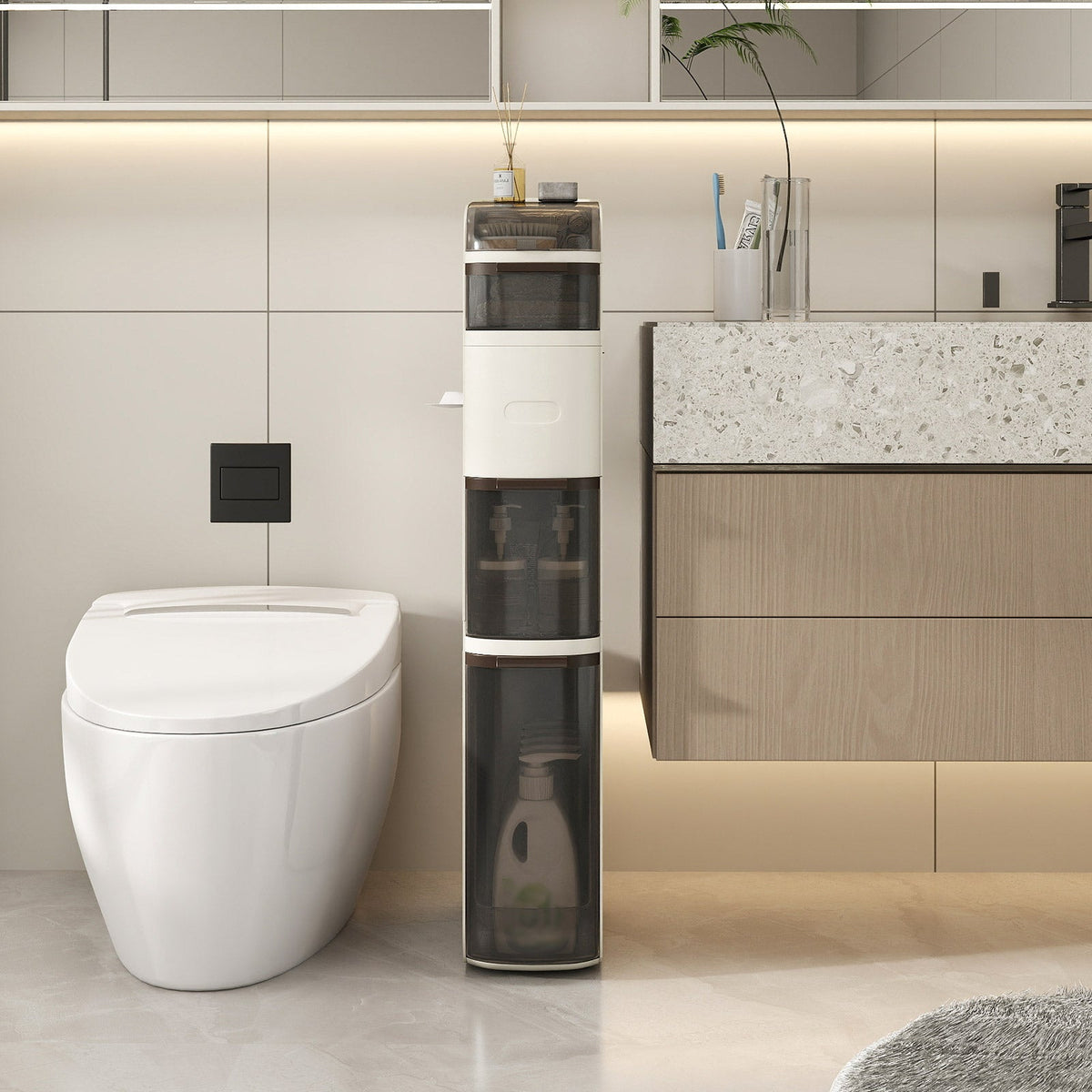 Narrow Bathroom Storage Cabinet with Tissue Dispenser
