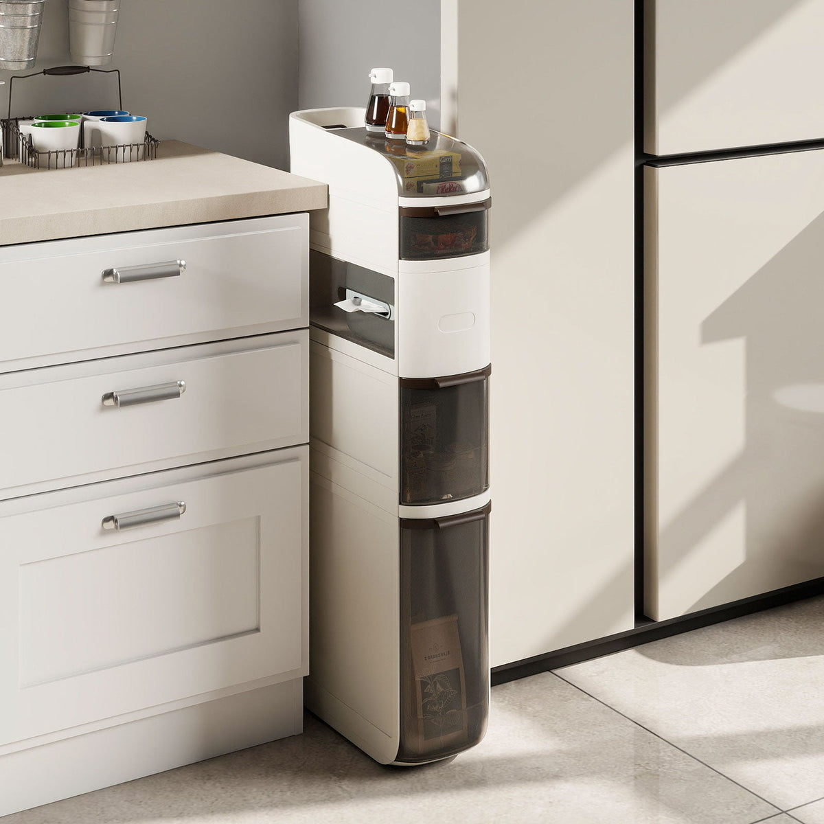 Narrow Bathroom Storage Cabinet with Tissue Dispenser