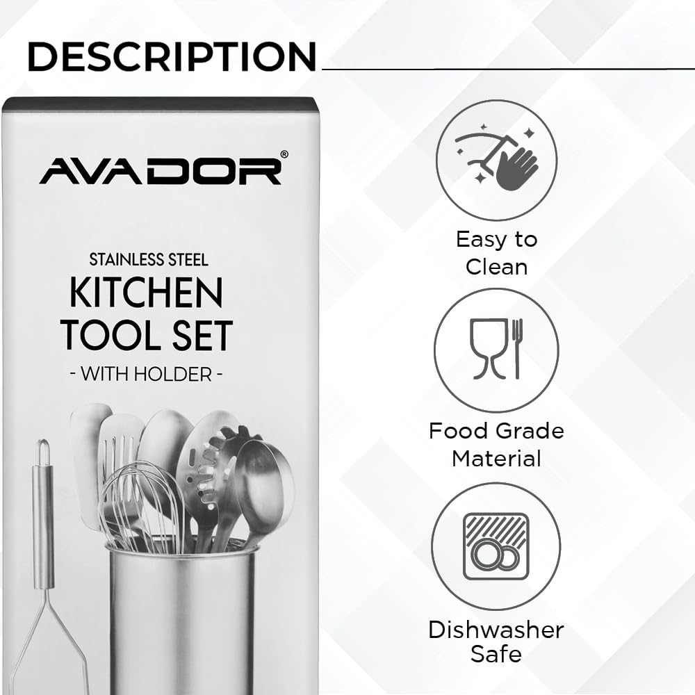 Avador Stainless Steel Kitchen Utensil Set with Holder – 10 Pieces