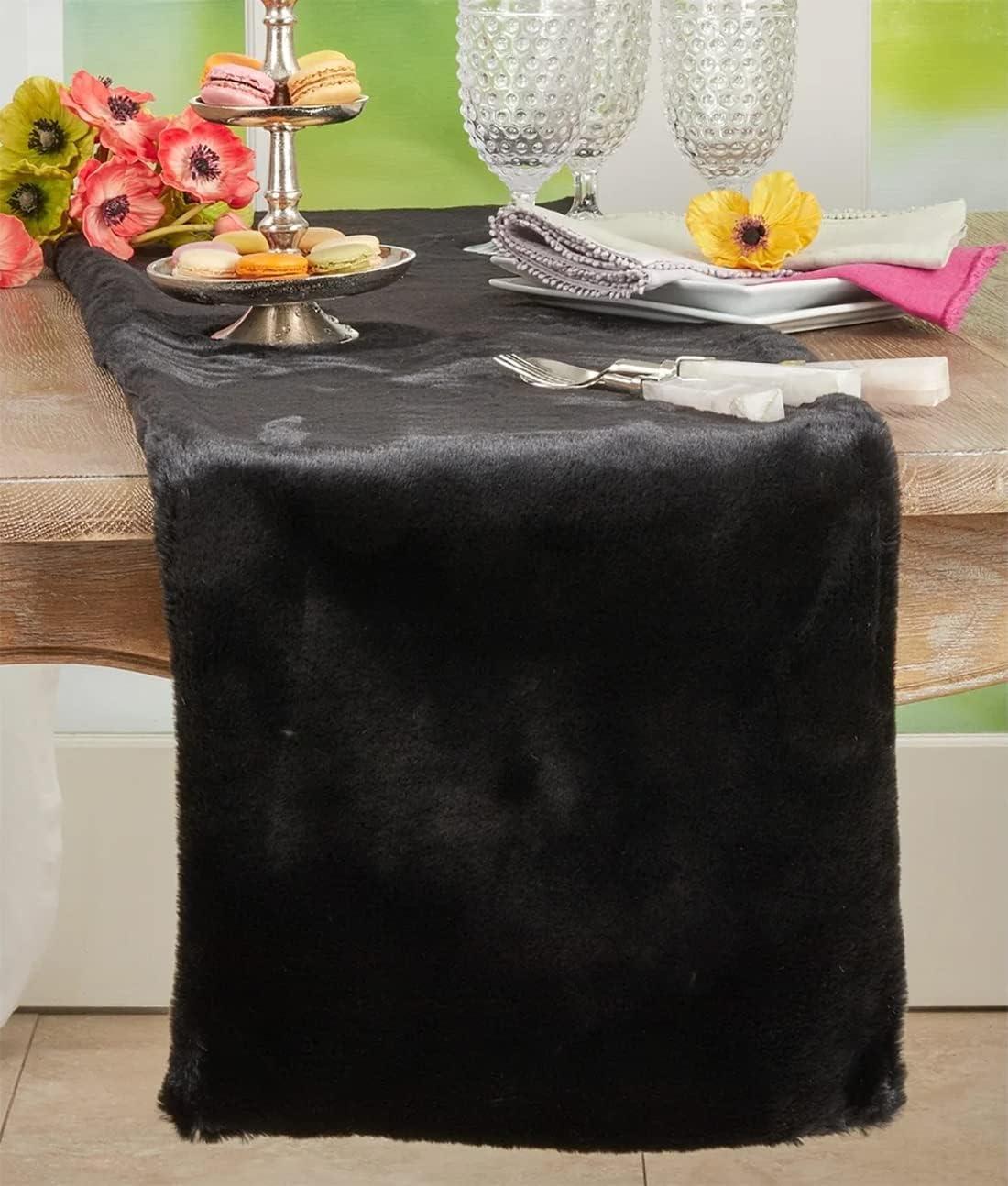 Fennco Styles Faux Rabbit Fur Table Runner – 14 x 72 Inch