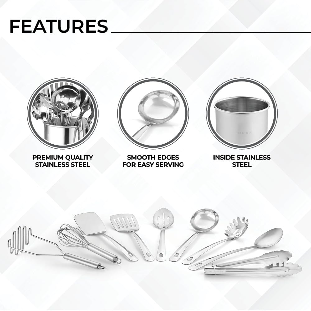 Avador Stainless Steel Kitchen Utensil Set with Holder – 10 Pieces