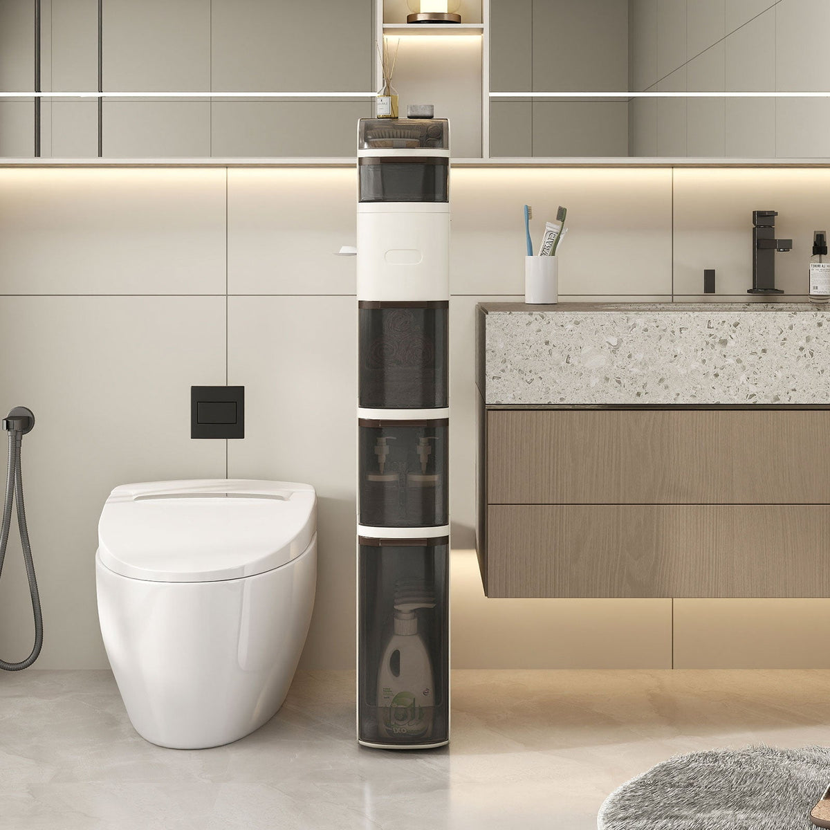 Narrow Bathroom Storage Cabinet with Tissue Dispenser