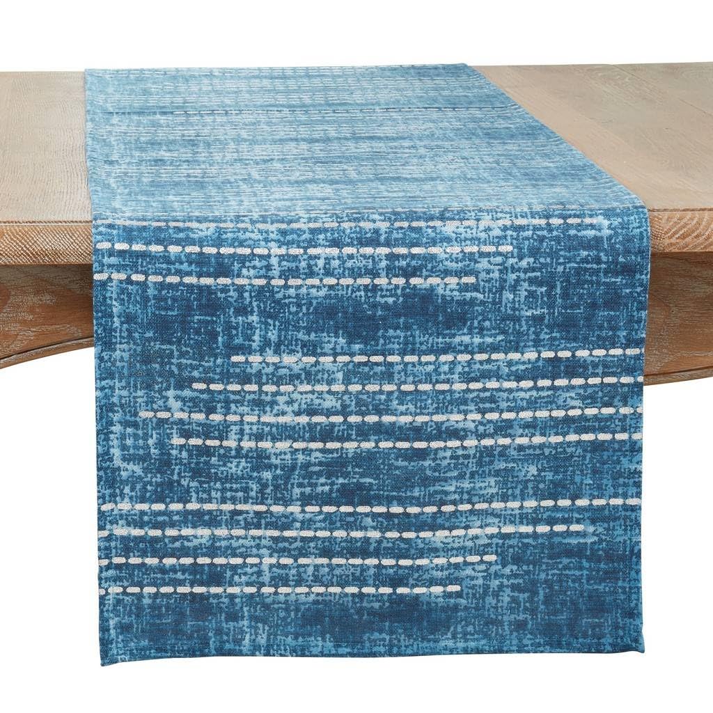 Fennco Styles Foil Dash-Line Cotton Table Runner
