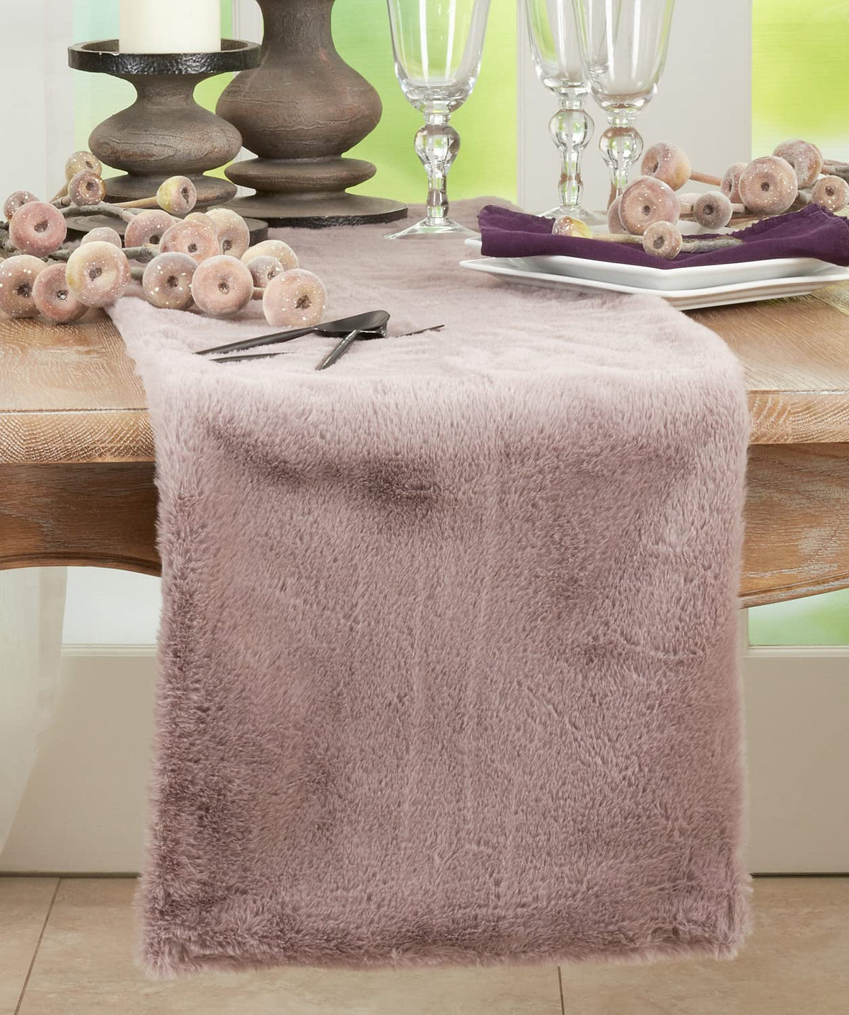 Fennco Styles Faux Rabbit Fur Table Runner – 14 x 72 Inch