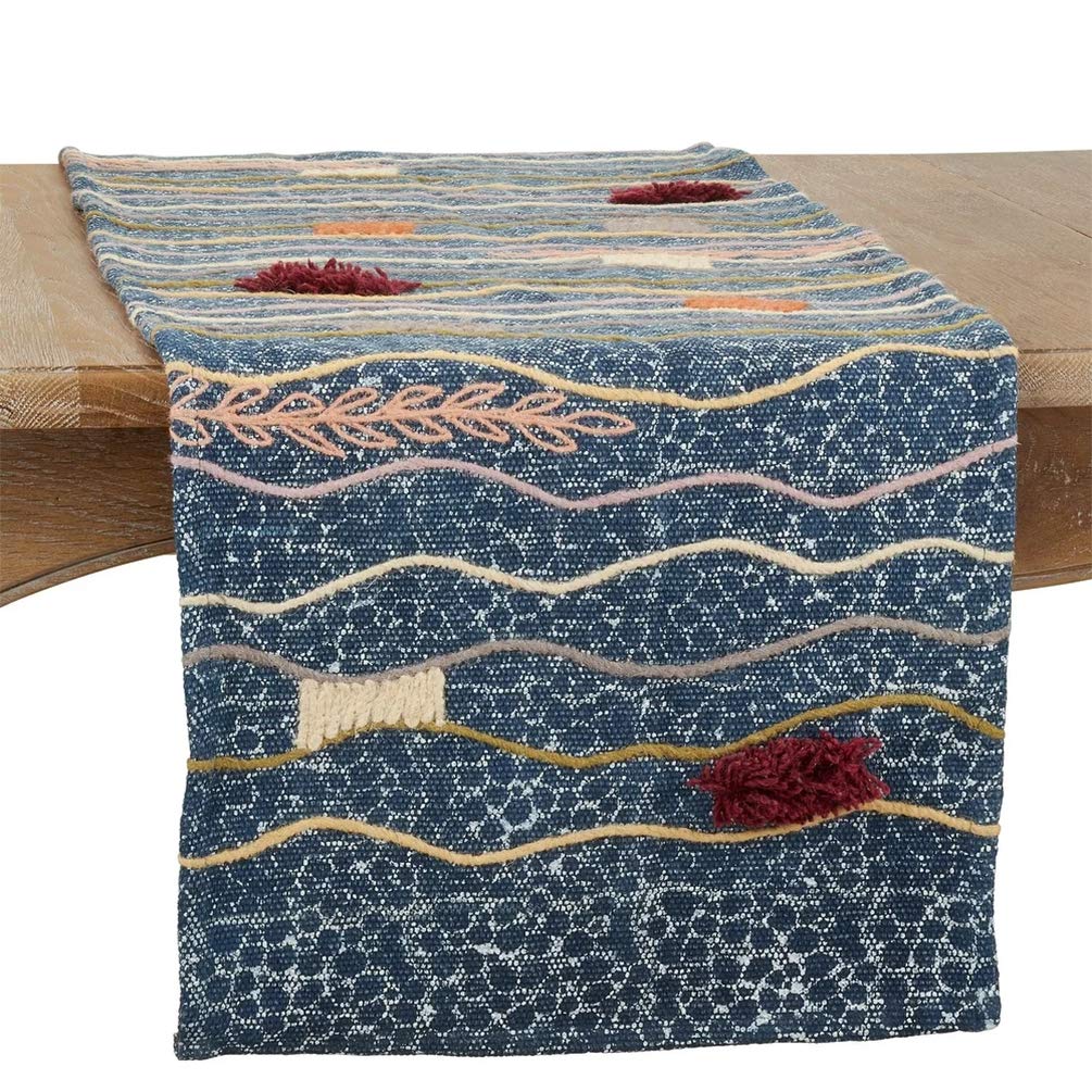 Fennco Styles Abstract Embroidered Cotton Table Runner – 16 x 72 Inch