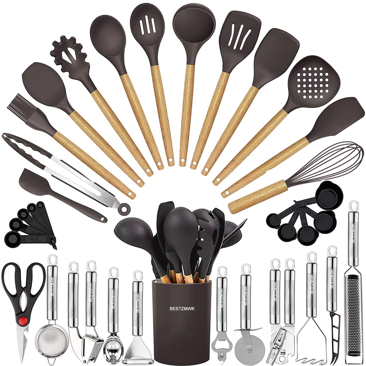 35-Piece Kitchen Utensil Set with Wooden Handles