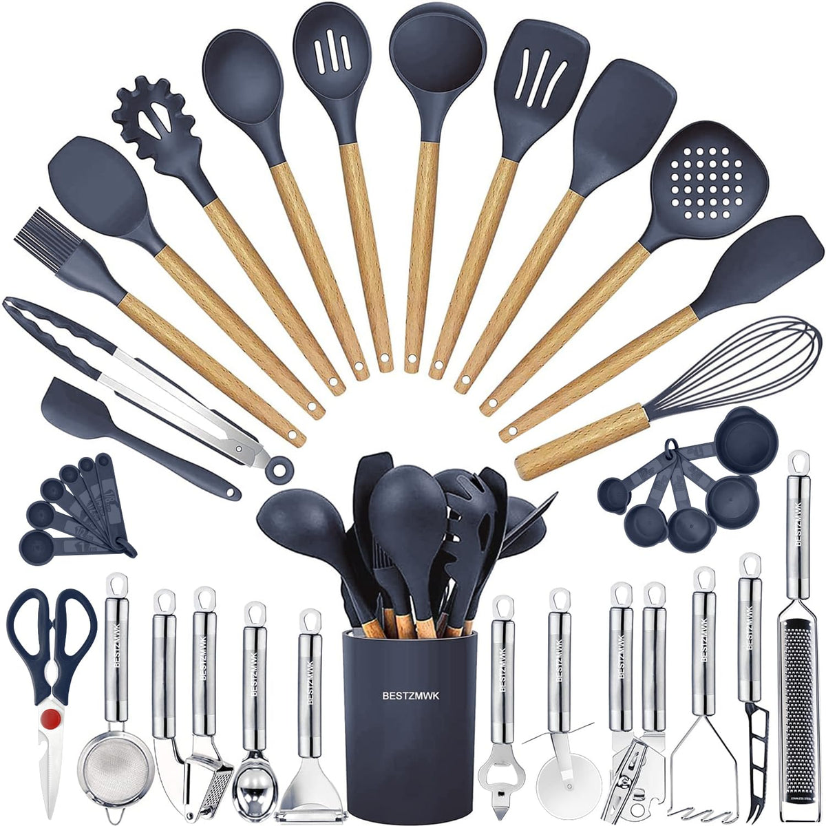 35-Piece Kitchen Utensil Set with Wooden Handles